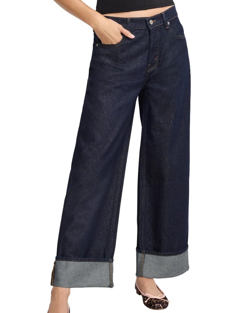Good American High Waist Cuffed Baggy Wide Leg Jeans in Indigo